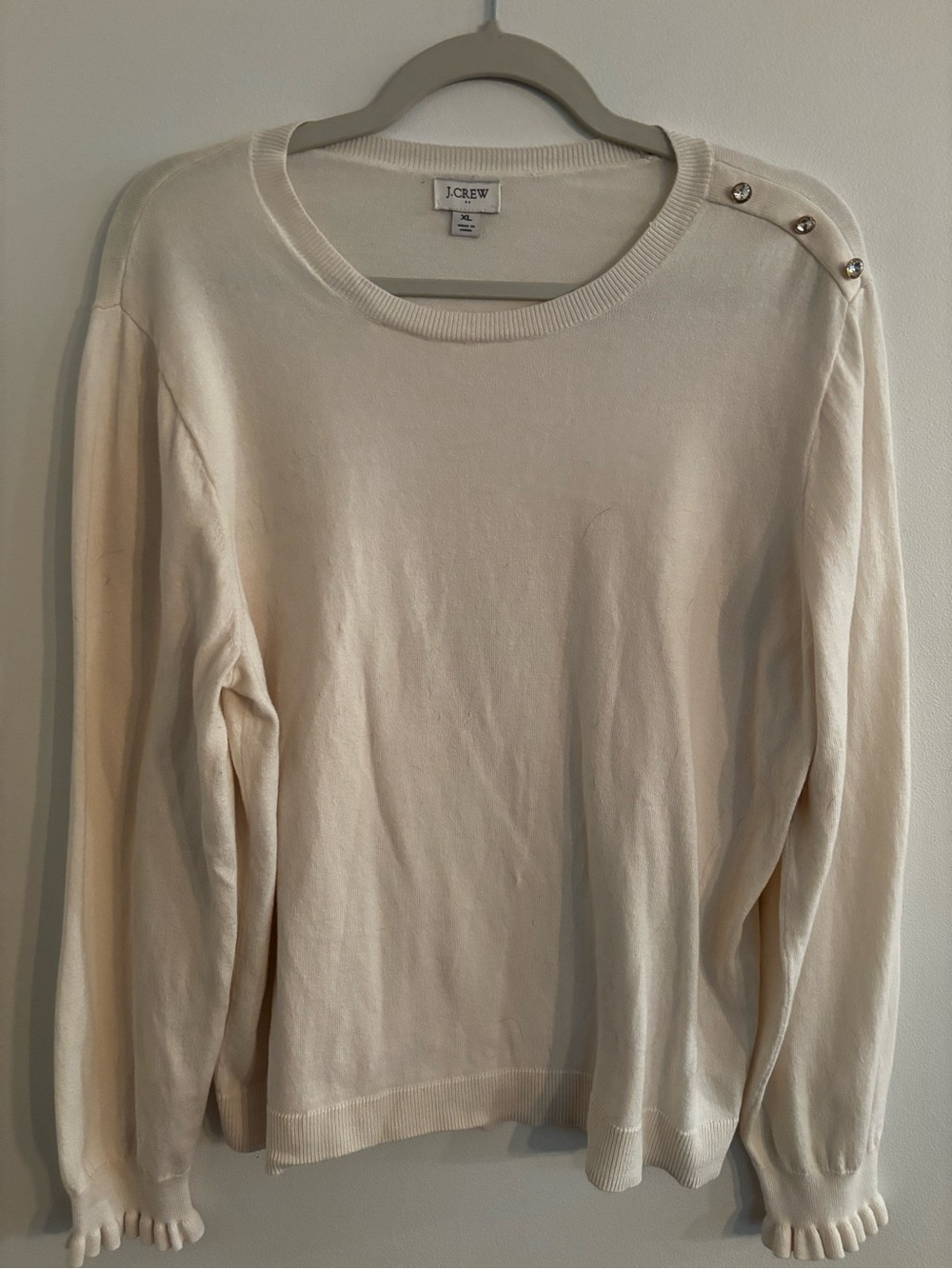 J. Crew Cream Shoulder-Button Crewneck Sweater